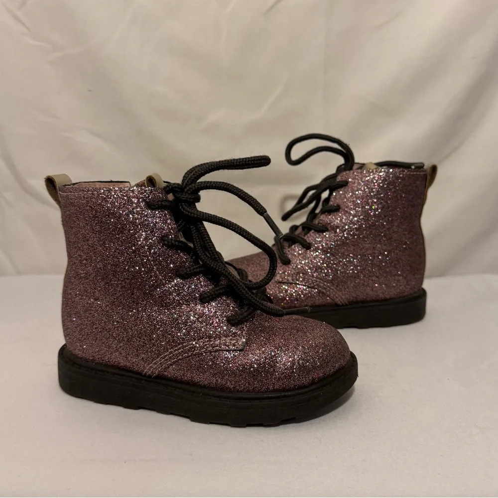 Carter’s ZOLA Pink Glitter Multi Lace‎ Up Zip Combat Boots Toddler Girls Size 7C